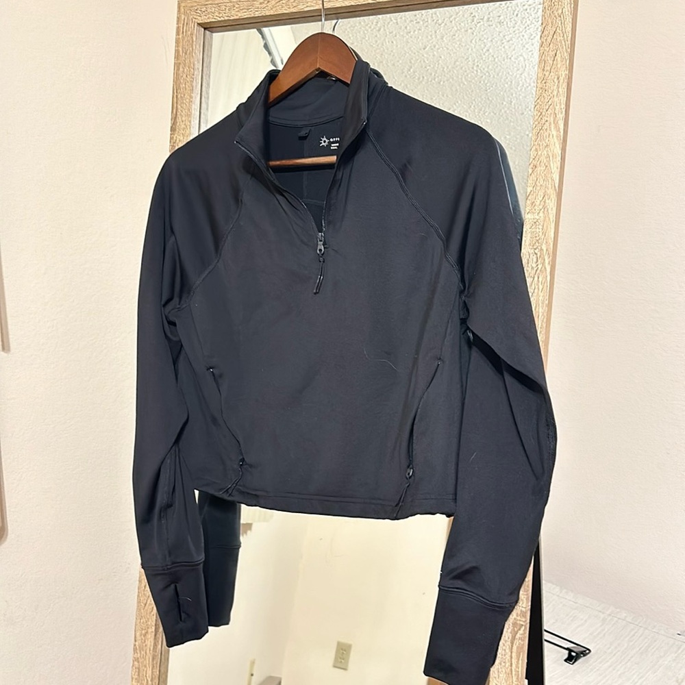 Offline by Aerie Black Quarter Zip Athletic Cropped Warmup Jacket Sweatshirt